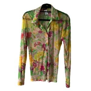 VTG KENZO Collared Mesh Long Sleeve in Floral Print sz L
